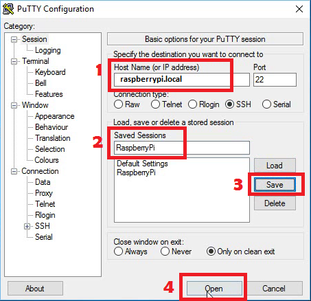 putty-raspberrypi-local