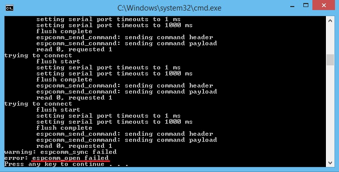 Esp-01 error: espcomm_open failed